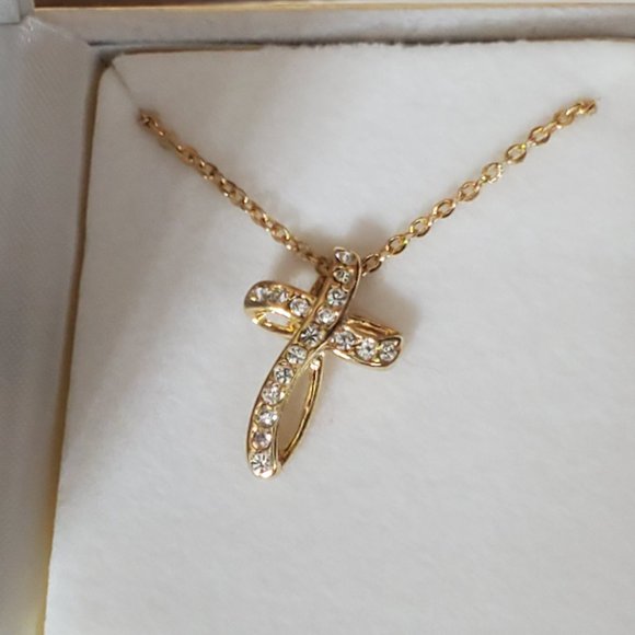 April Birthstone Cross Pendant in Velvet "Bible" Box-Diamond- 18K Gold Plated - Picture 2 of 8